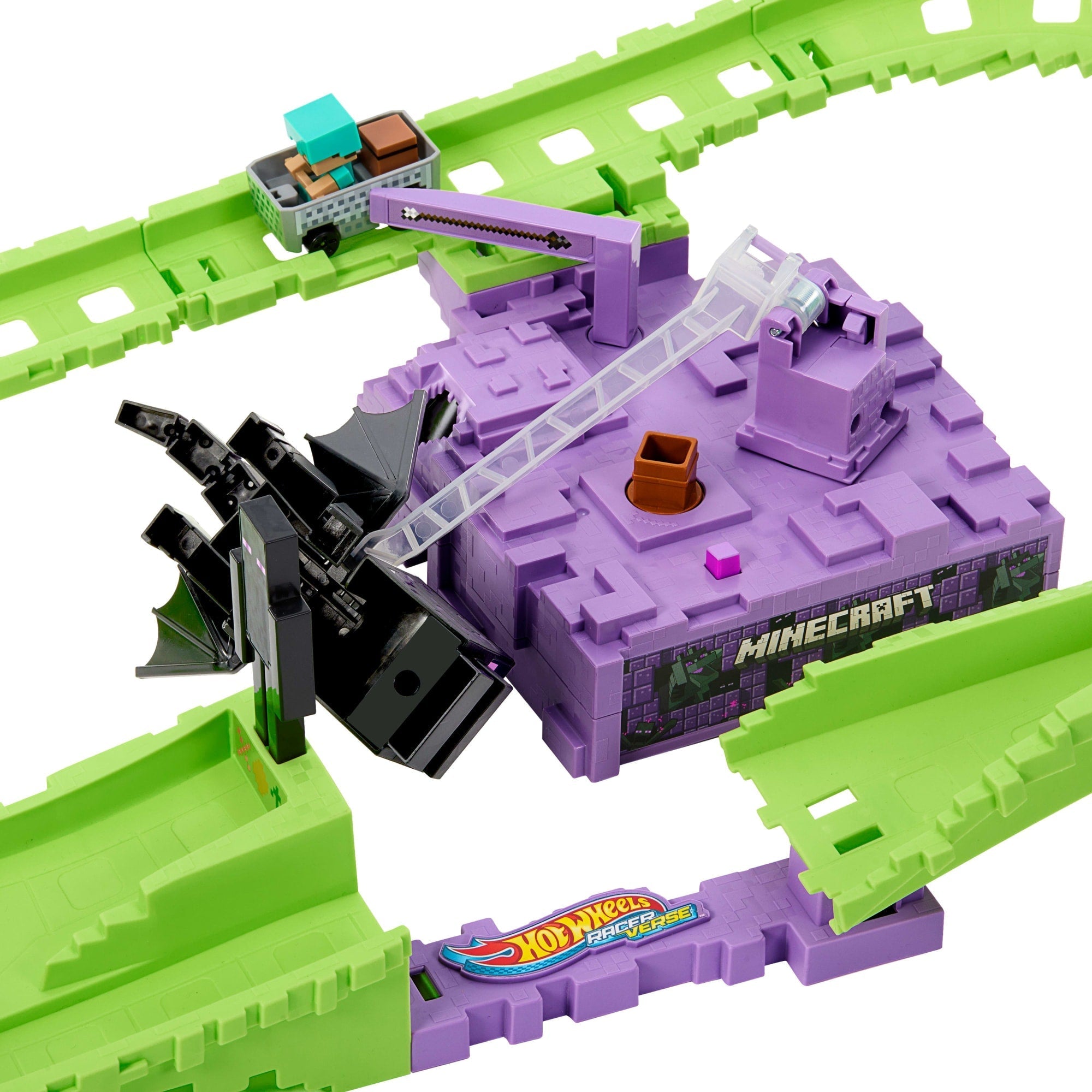 Hot Wheels Racerverse Minecraft Track Set & Die-Cast Diamond Armor Steve [Walmart Exclusive]
