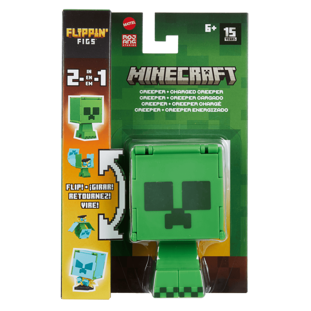 Minecraft Flippin’ Figs Figures Collection, 2-in-1 Fidget Play, 3.75-in Scale & Pixelated Design (Characters May Vary)