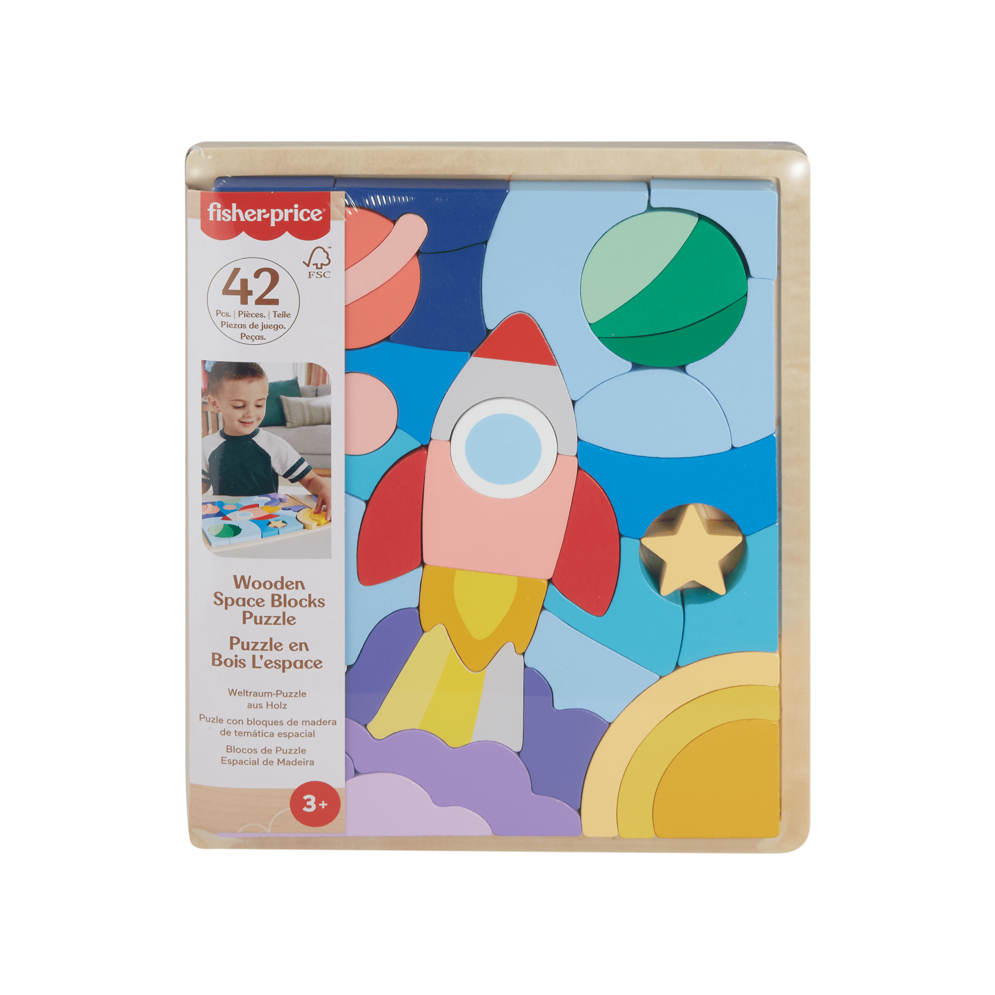 Fisher-Price Brinquedo para Bebês Quebra-cabeça de Madeira do Espaço