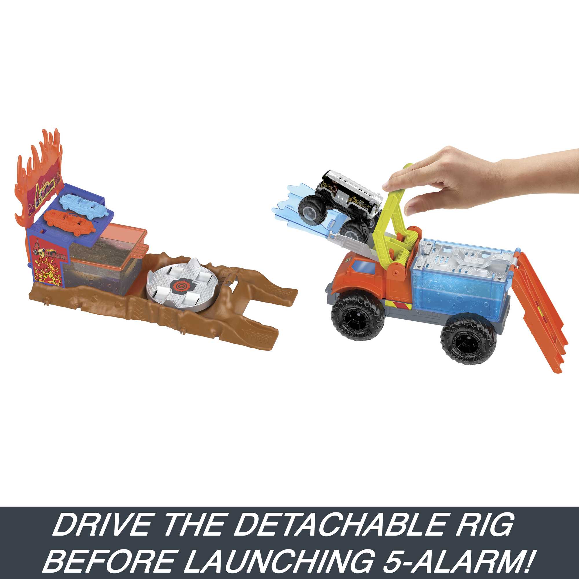 Hot Wheels Monster Trucks Arena Smashers Color Shifters 5-Alarm Rescue Playset, Fire Truck Crash Toy