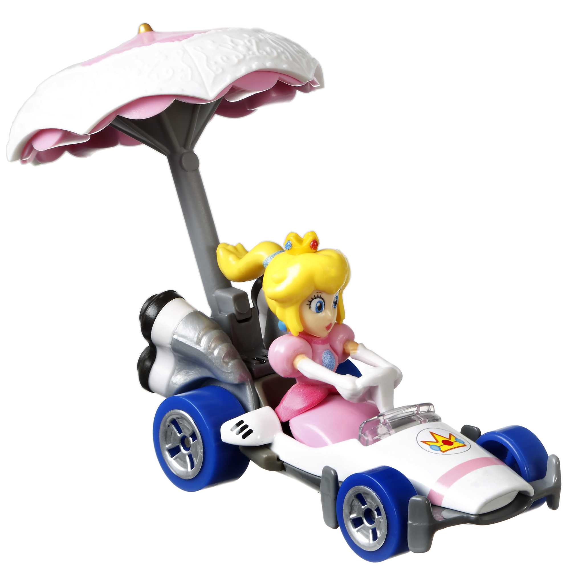 Hot Wheels Mario Kart Veículo de Brinquedo Princesa Peach B-Dasher com Peach guarda-sol