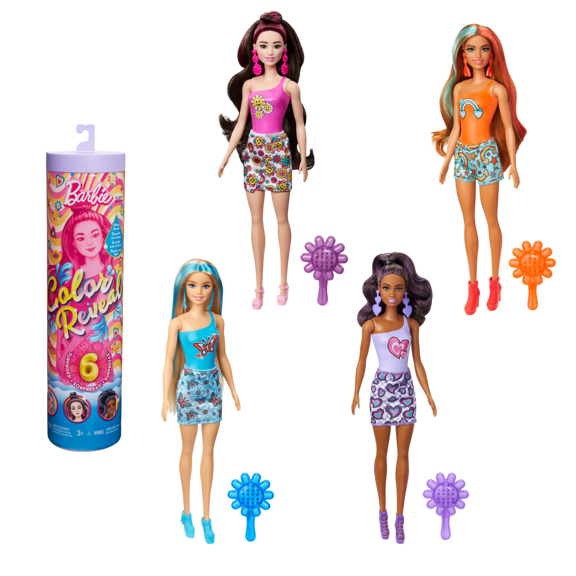 Barbie Color Reveal Groovy-Themed Series Doll & Accessories With 6 Surprises, Color-Change Bodice