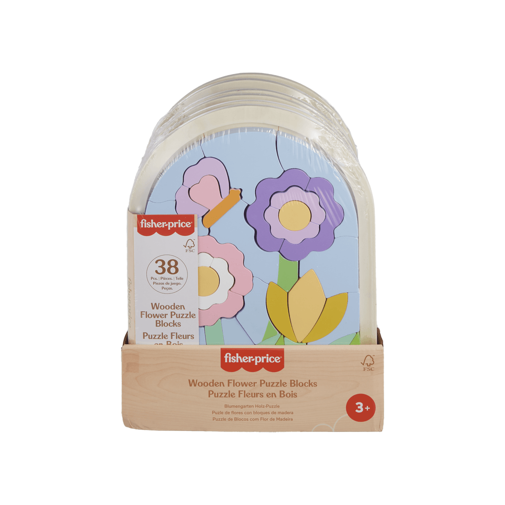 Fisher-Price Wooden Flower Puzzle Blocks For Preschool Kids, 37 Wood Pieces