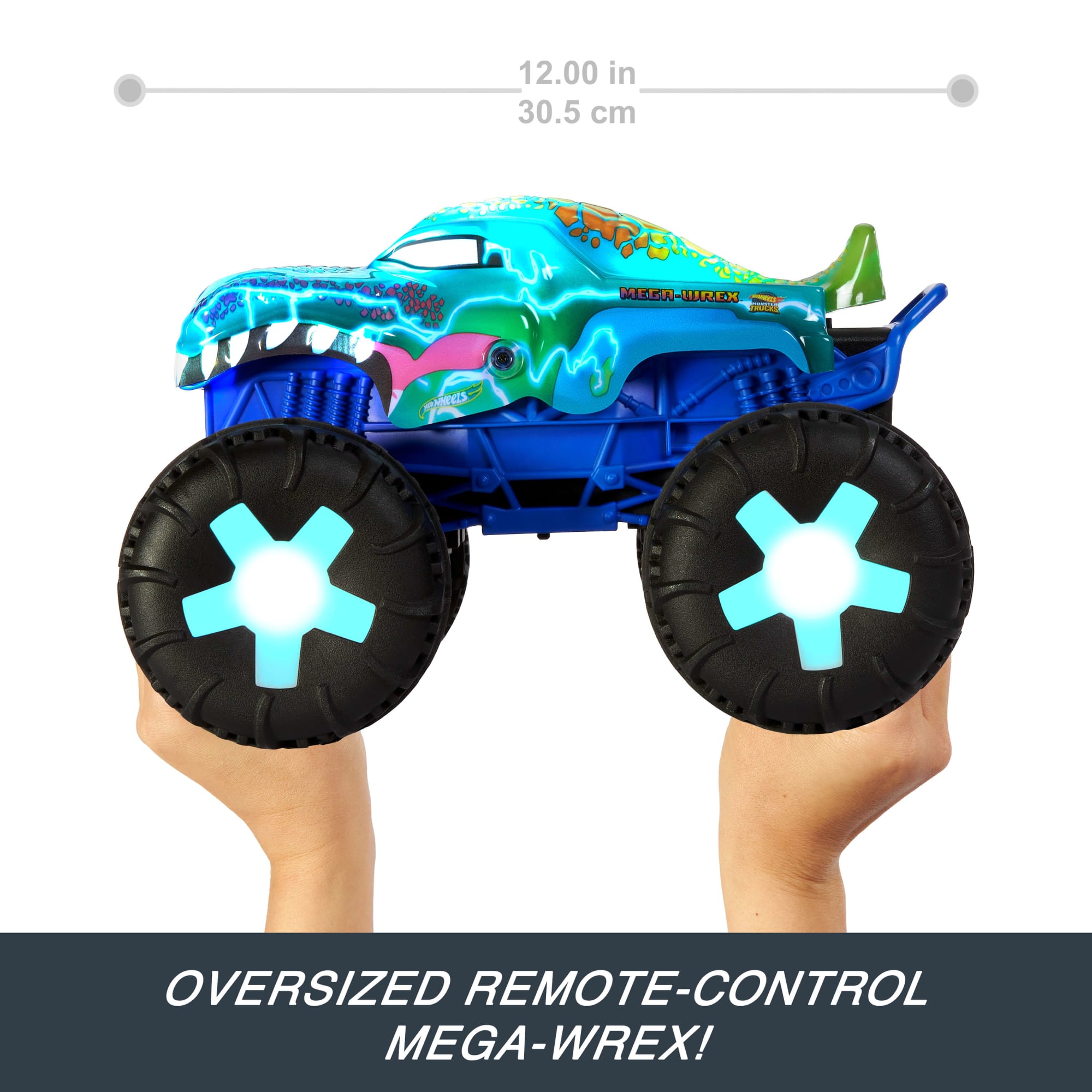 Hot Wheels Monster Trucks 1:15 Scale MEGA-Wrex Alive Remote-Control Vehicle, Battery-Powered RC With interactive Lights & Sounds