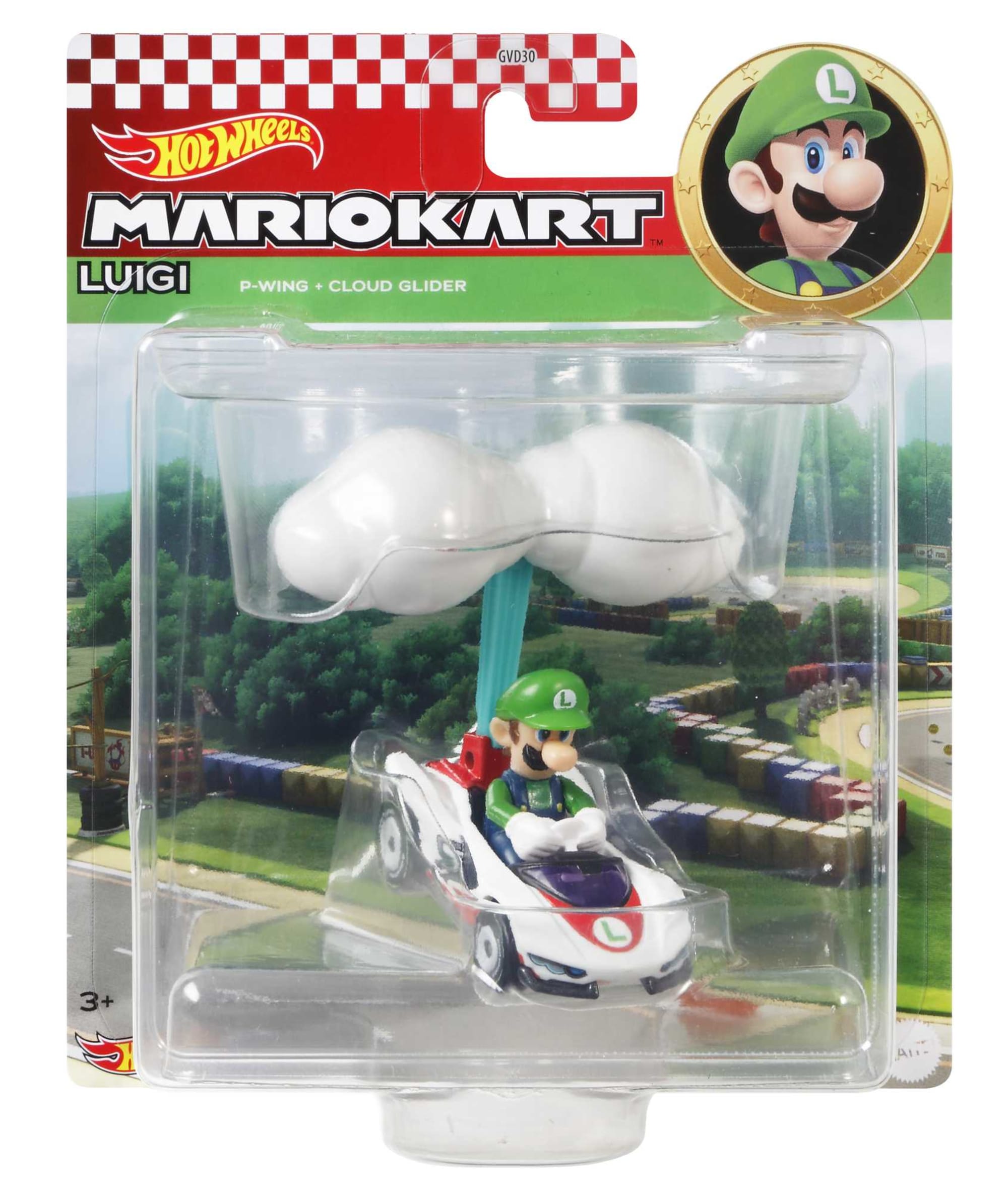 Hot Wheels Mario Kart Vehículo de Juguete Luigi P-Wing con Cloud Glider