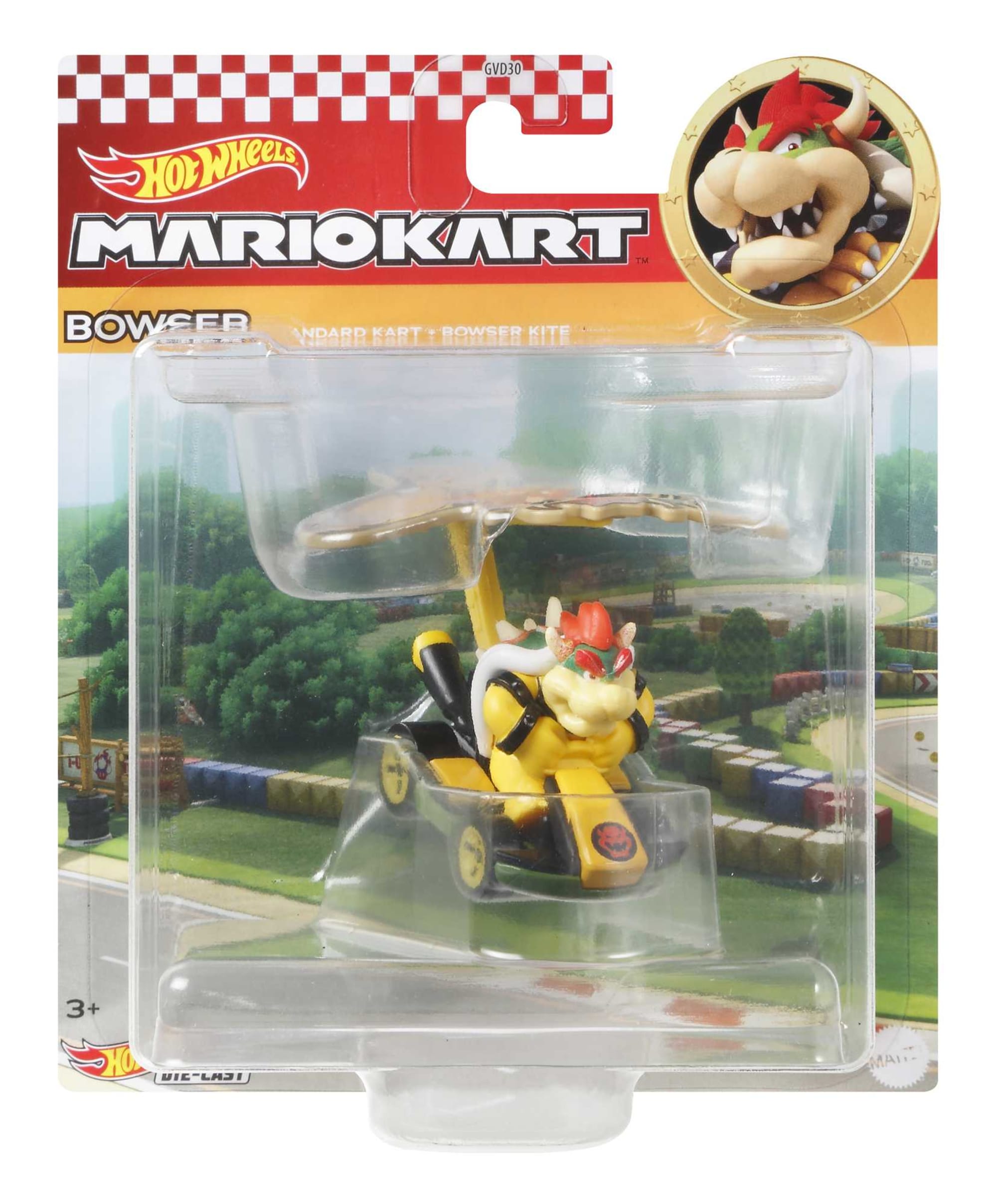 Hot Wheels Mario Kart Vehículo de Juguete Bowser Estándar Kart con Bowser Kite