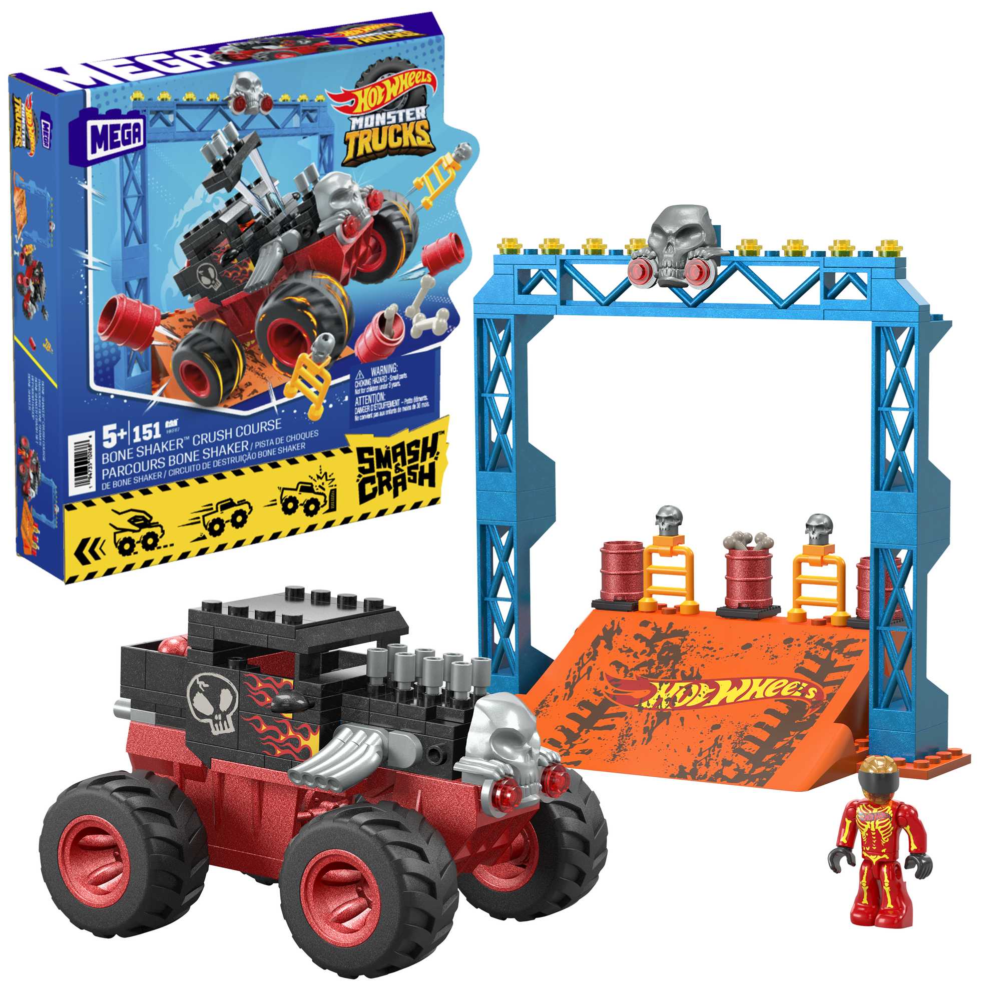 MEGA Hot Wheels Bone Shaker Crush Course Monster Truck Building Set (151 Pcs)